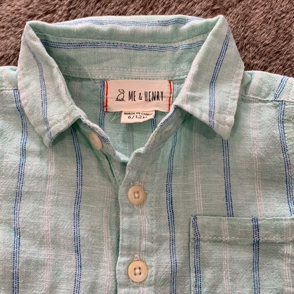 Me + Henry cotton Gauze self stripe shirt sleeve woven onesie - Picture 2 of 8